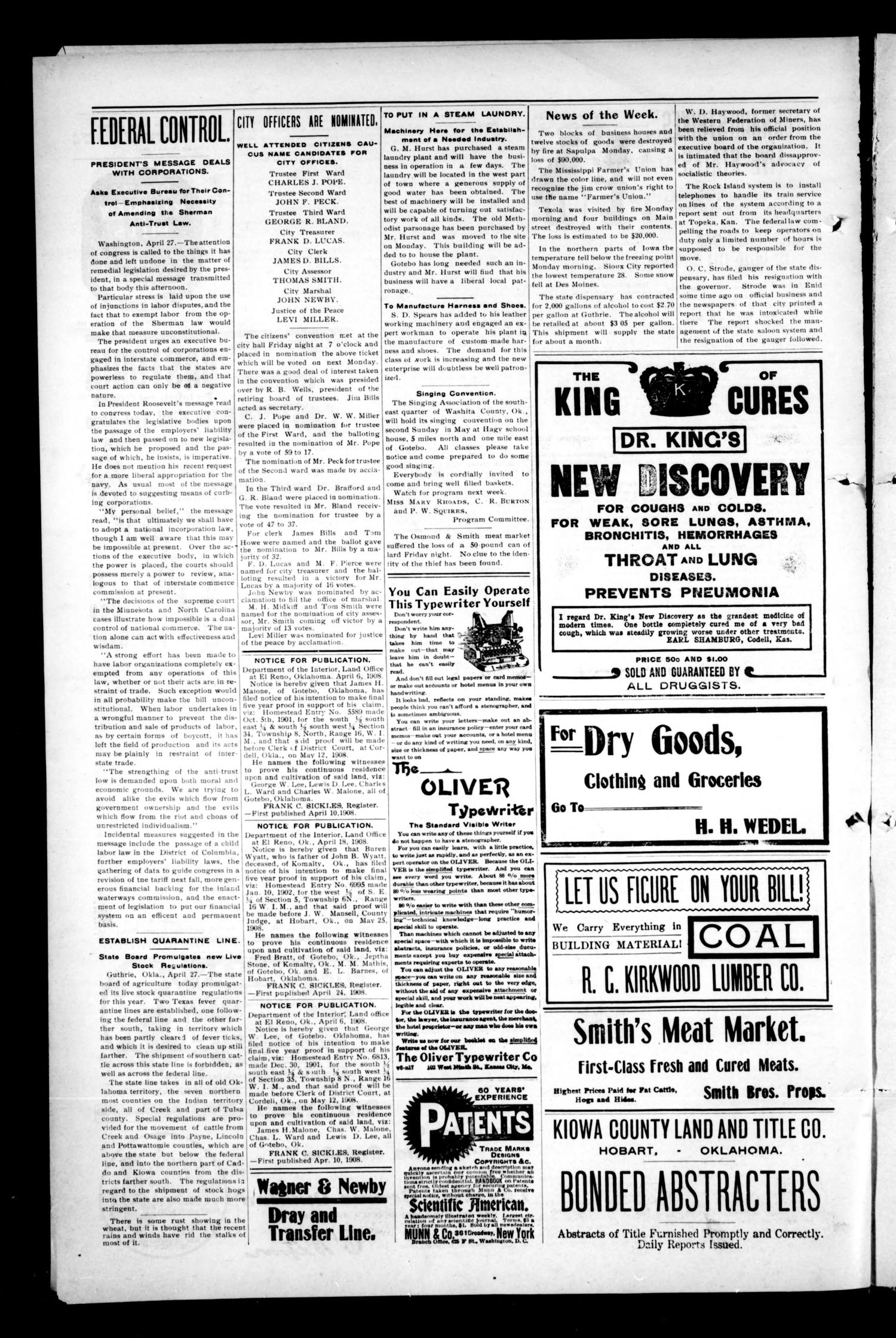 The Gotebo Gazette. (Gotebo, Okla.), Vol. 7, No. 38, Ed. 1 Friday, May