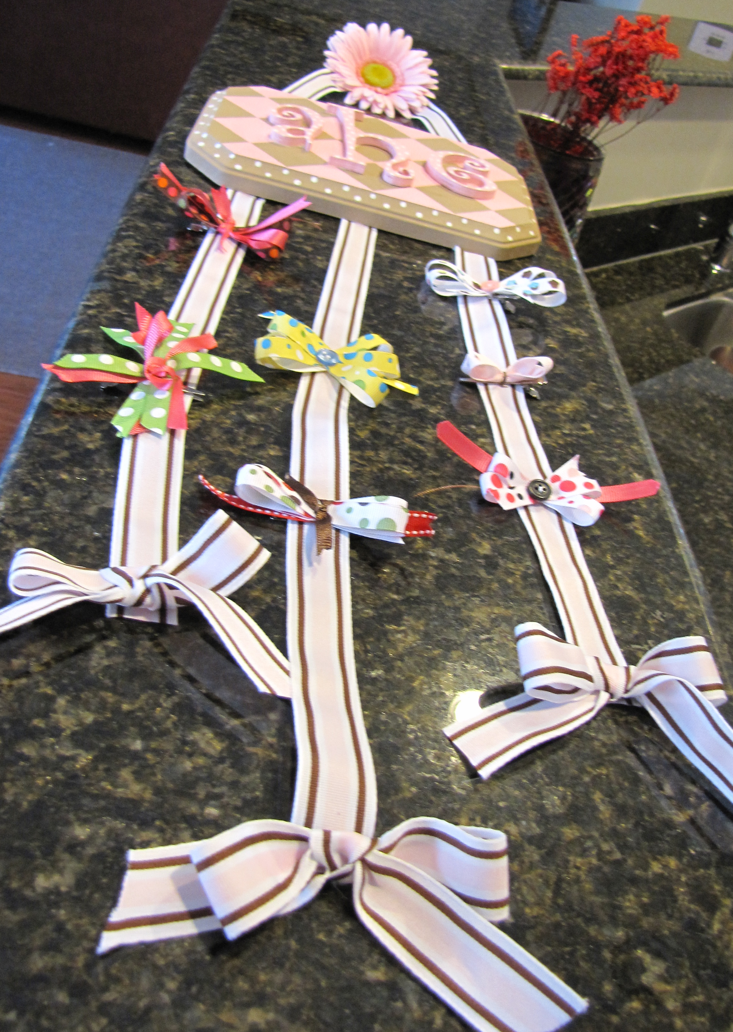 Personalized Hair Bow Holder Gathered In The Kitchen