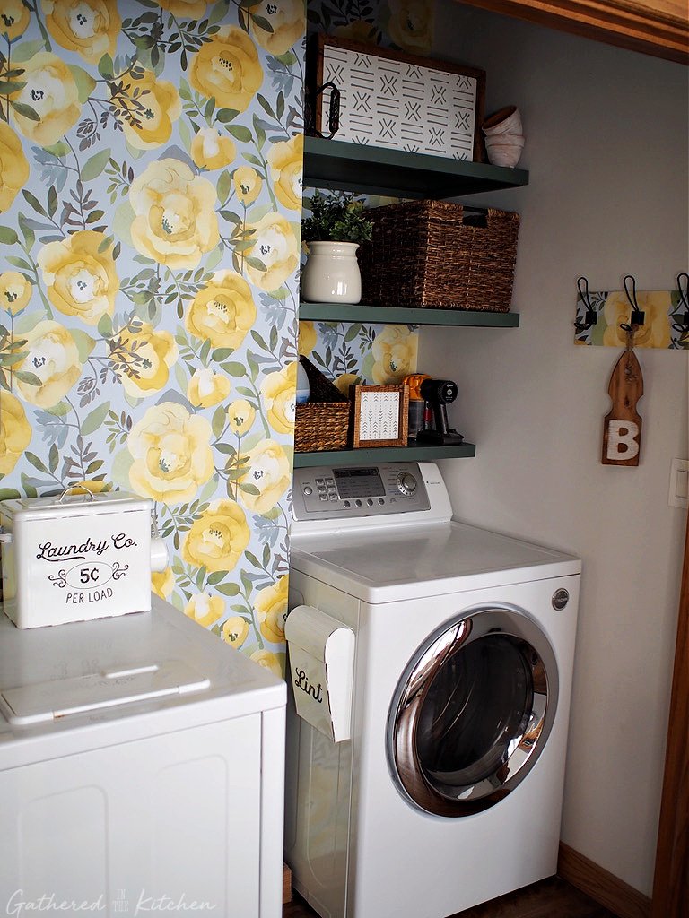 Laundry Room Makeover with Wallpaper Before & After Gathered in the