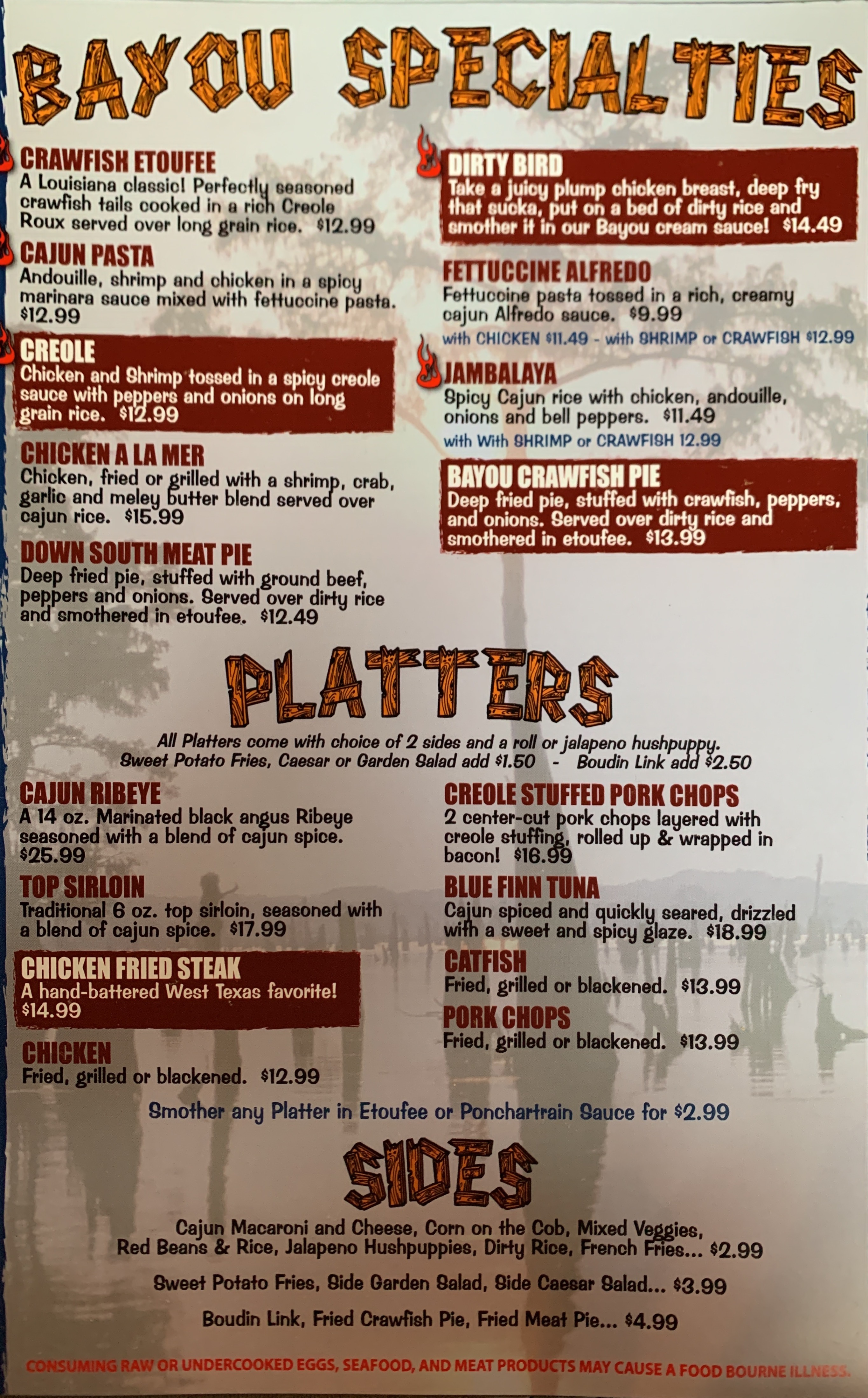 Gator's Menu Gator's Bayou