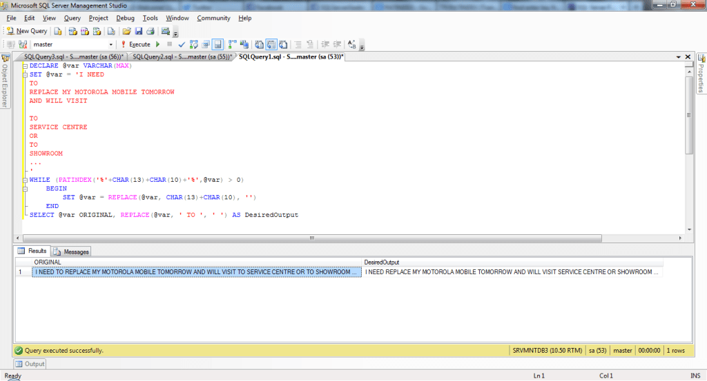 Replace Carriage Return from the text using TSQL Gaurav Lal