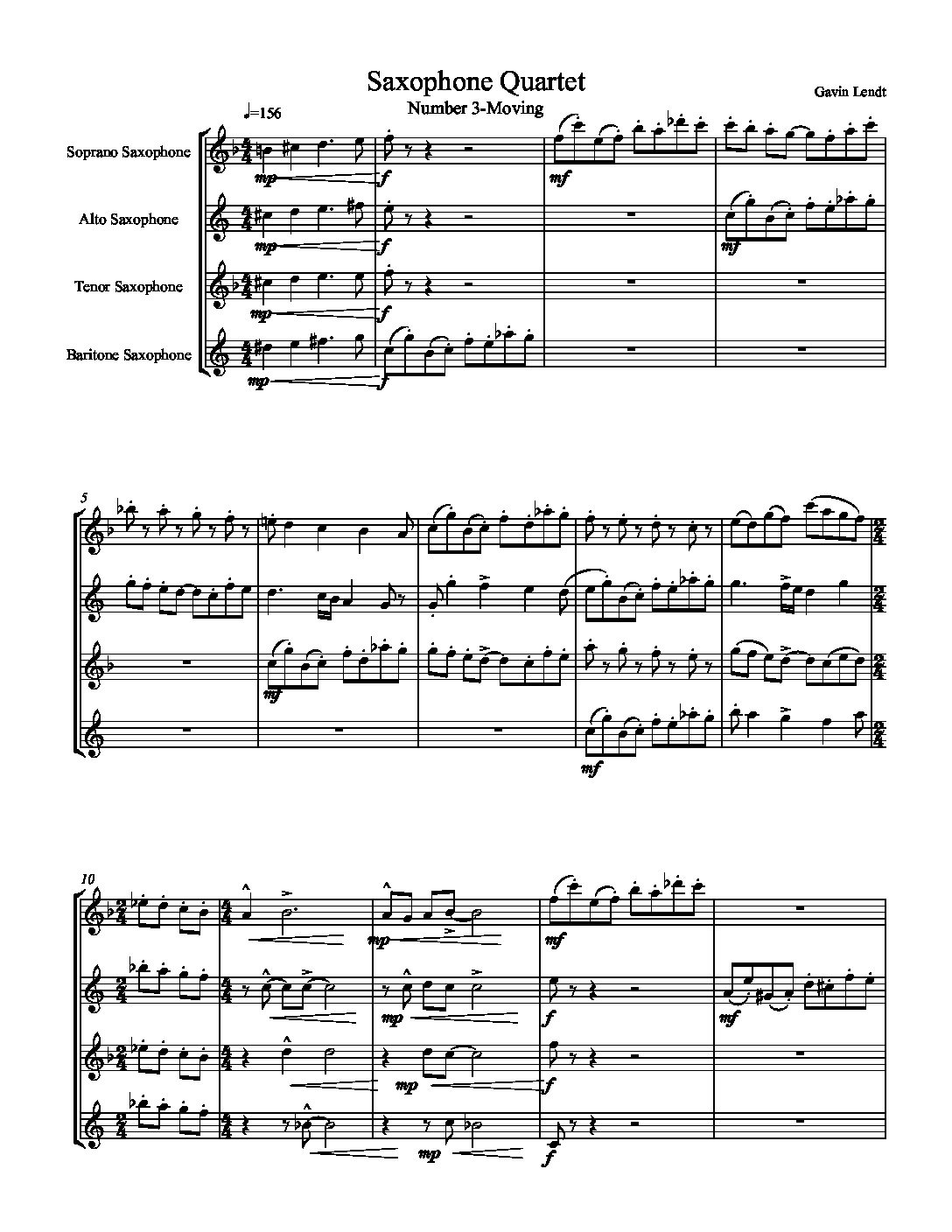 Saxophone Quartet Music by Gavin Lendt