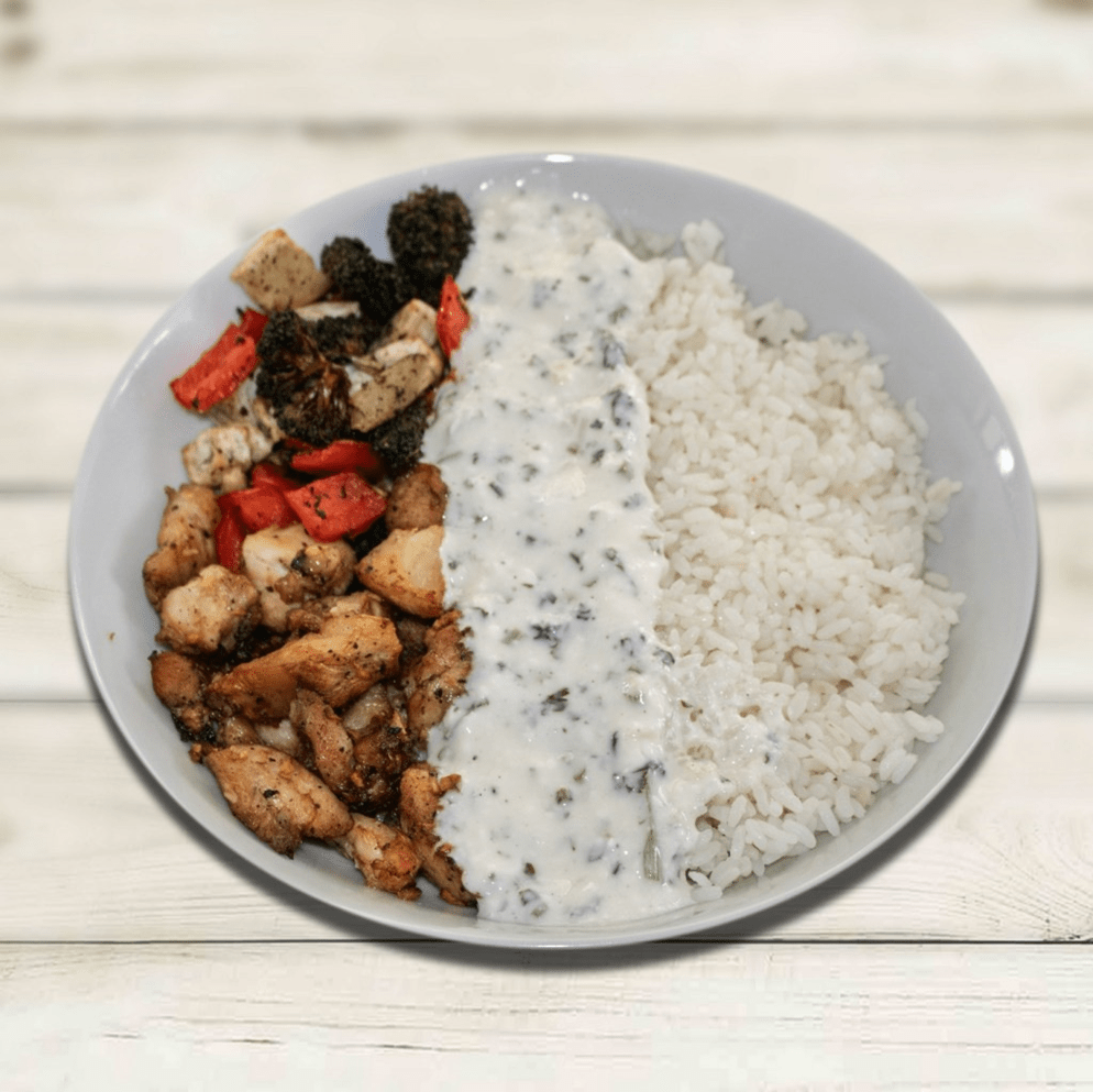 GINGER CHICKEN POWER BOWLS WITH CREAMY LIME DRESSING