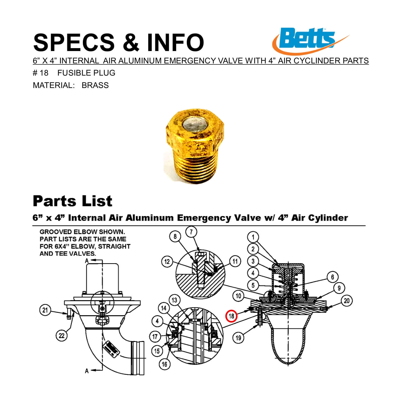 VALVE EMERGENCY FUSIBLE PLUG 1/8" BETTS GBM Trailer Service