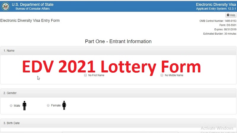 EDV 2021 Lottery Form; 2021 Online DV Form GBS Note