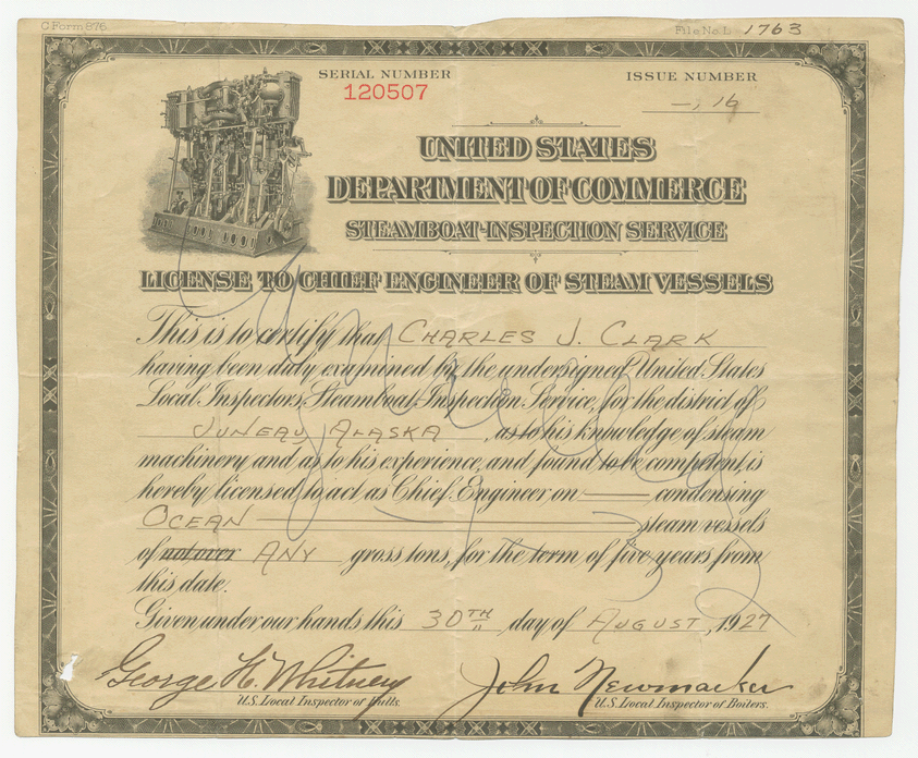 Engineer's Merchant Marine License 1927 gCaptain