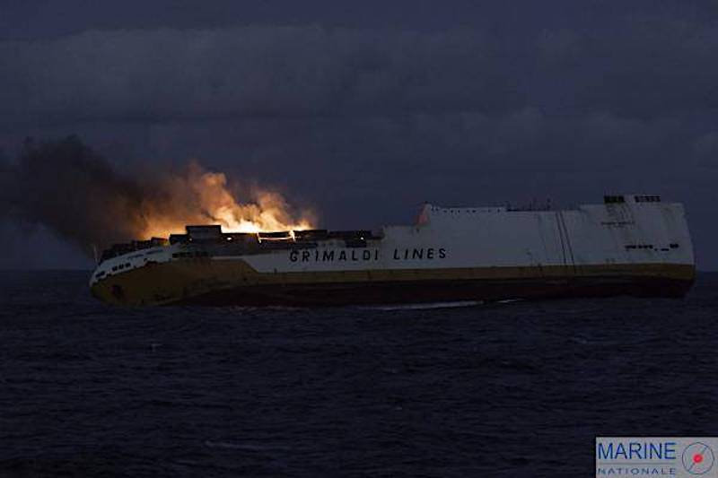 Burning ConRo Grande America Sinks in Bay of Biscay Maritime and