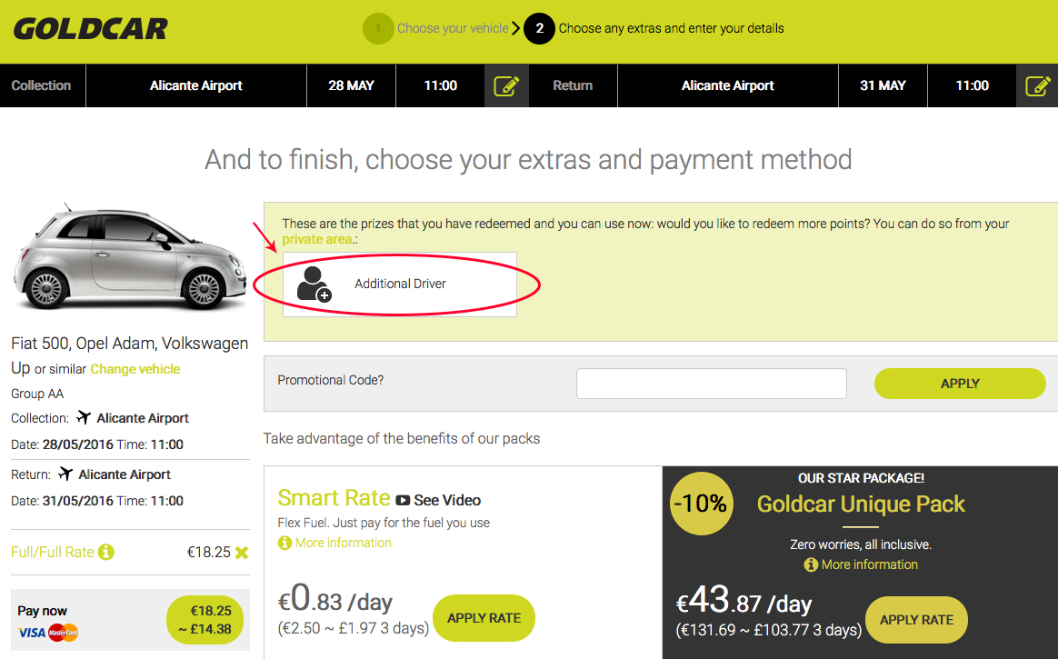 How do I redeem the "Additional driver" prize and How do I apply it to