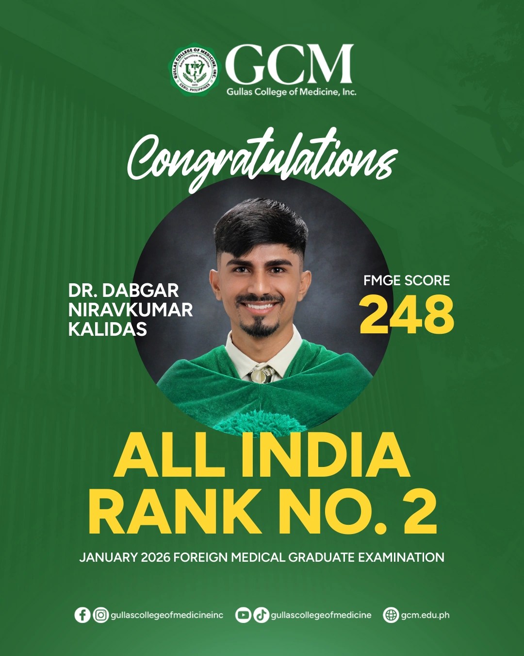 All India Rank Number 2 Dr. DABGAR NIRAVKUMAR KALIDAS