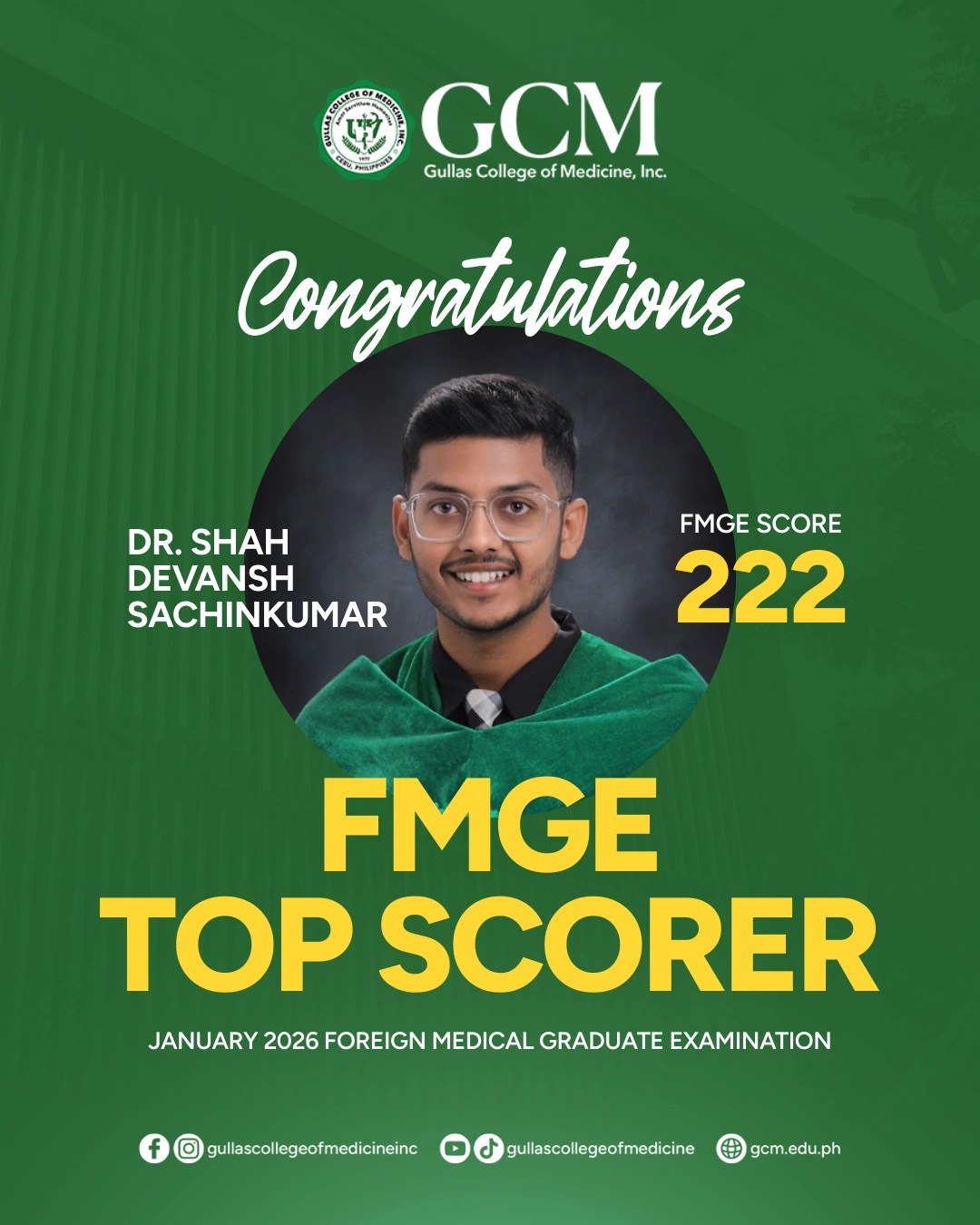 FMGE Top Scorer DR. SHAH DEVANSH SACHINKUMAR