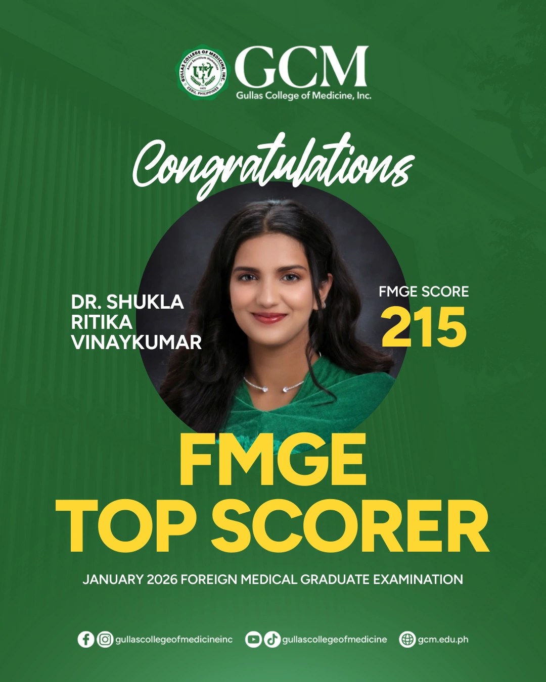FMGE Top Scorer DR. Shukla Ritika Vinaykumar