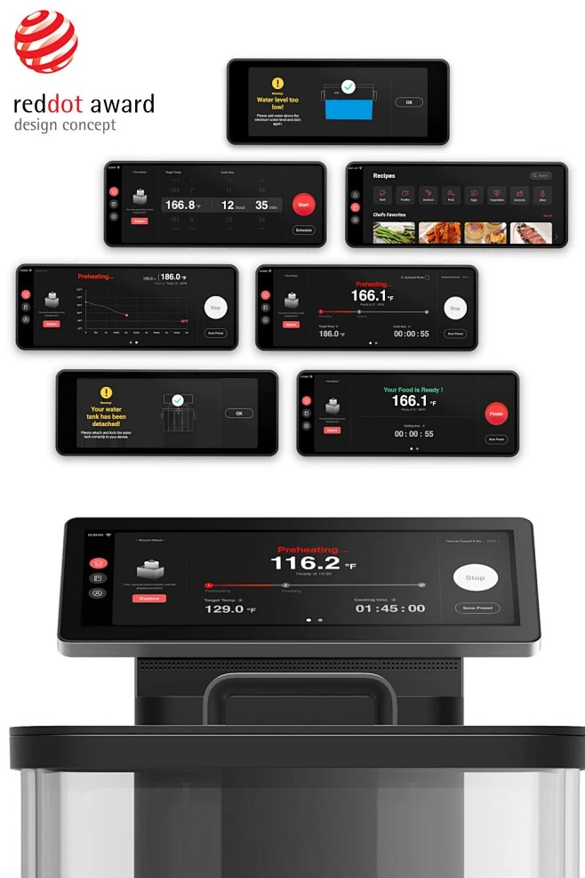 Typhur Sous Vide OS 红点设计概念大奖 Typhur Sous Vide OS 是基本屏幕触摸面板，旨在支持、优化并