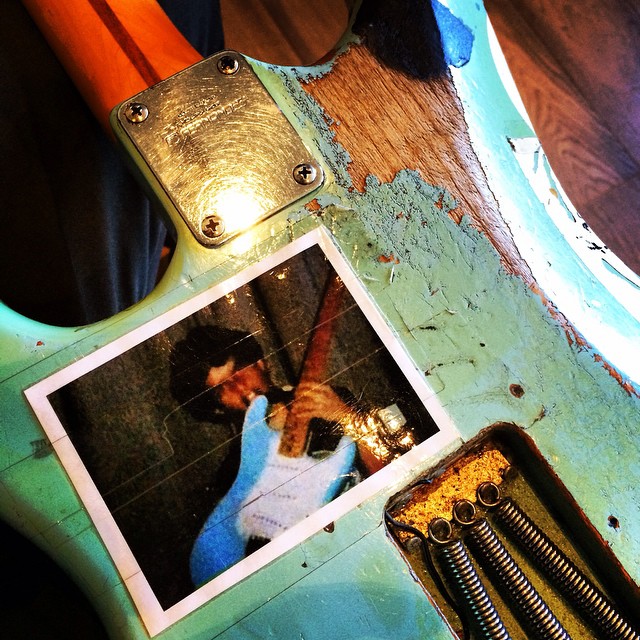 Billie Joe shares closeups of his famous "Blue" guitar