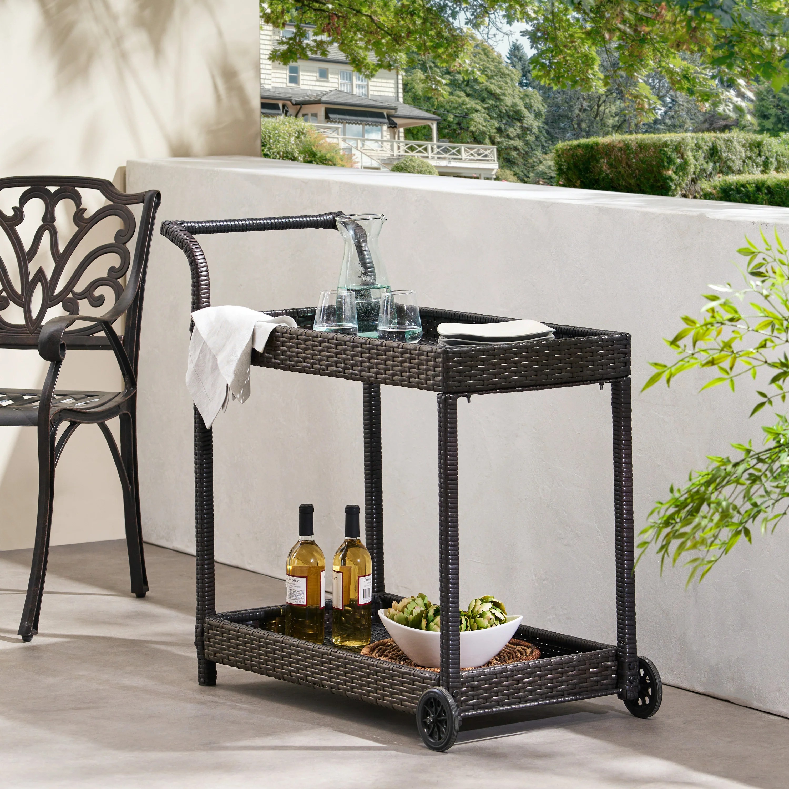 Baja Outdoor Wicker Bar Cart GDFStudio