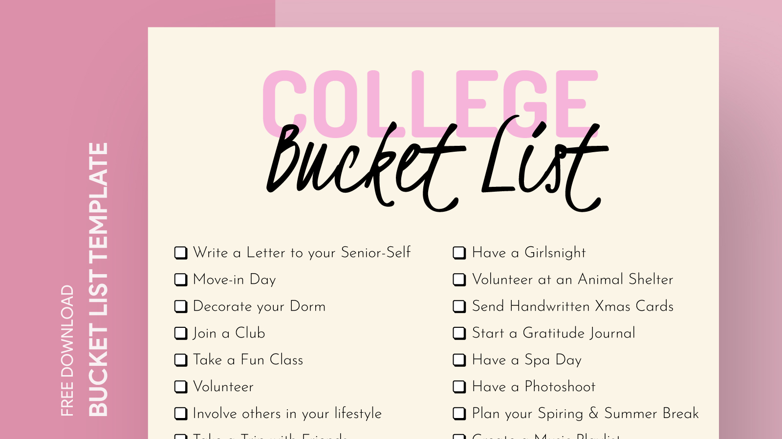 College Bucket List Free Google Docs Template gdoc.io