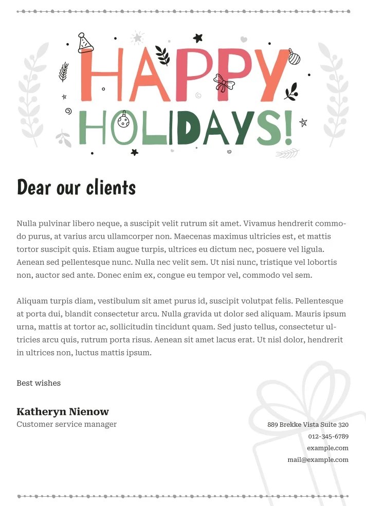 Business Holiday Letter Template