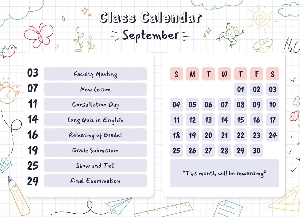 Class Schedule Calendar Free Google Docs Template gdoc.io