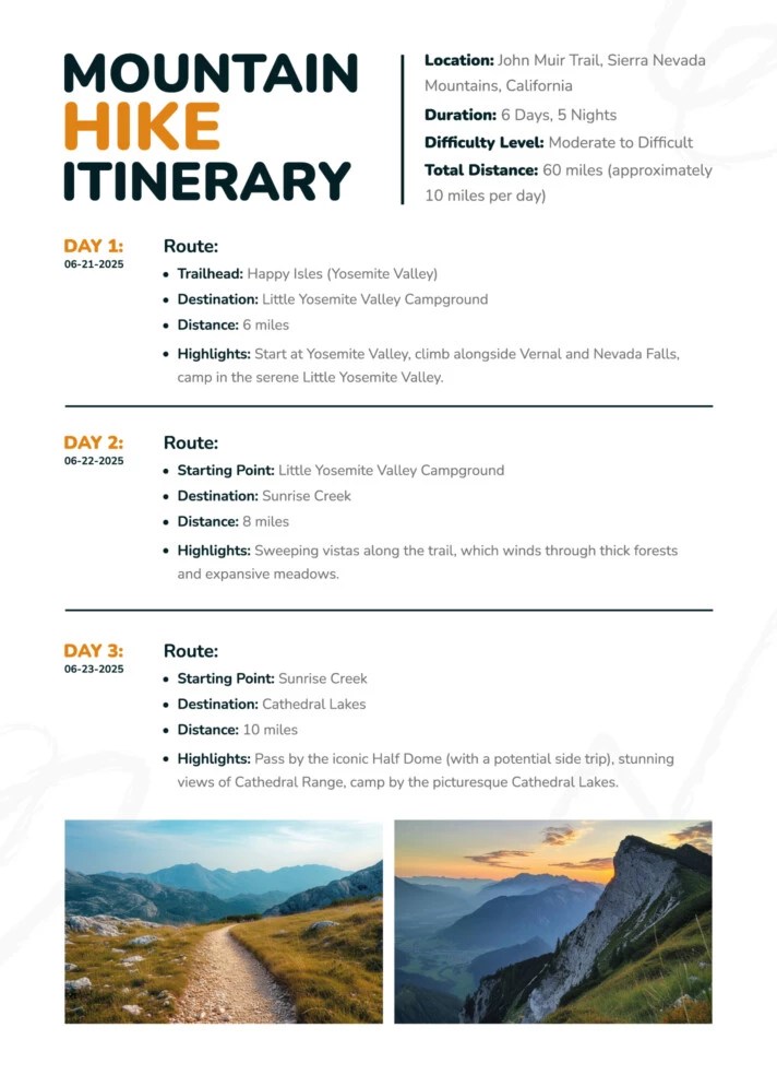 Mountain Hike Itinerary Free Google Docs Template gdoc.io Mountain Hike Itinerary Free Google Docs Template gdoc.io