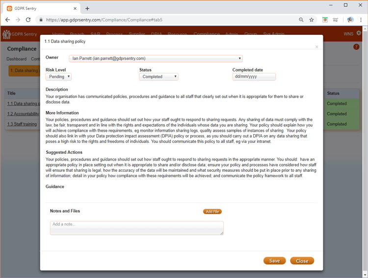 Sentry Online Compliance Dashboard GDPR Sentry