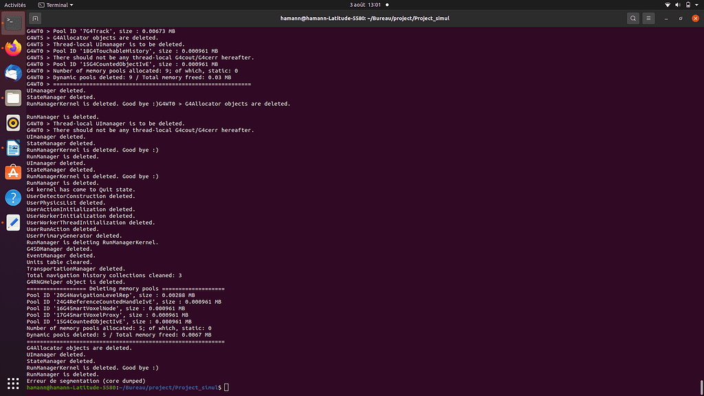 Error segmentation fault (core dump) Particles, Track, Event, Run and