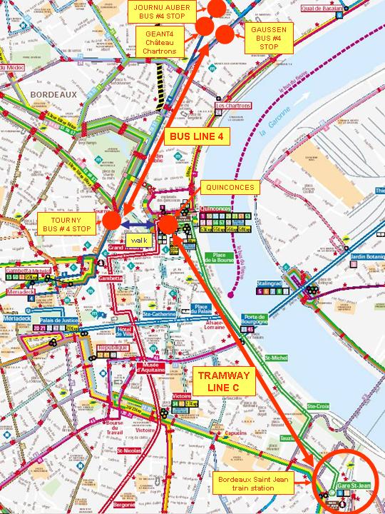 MAP 1 from/to Bordeaux Saint Jean train station to/from Château