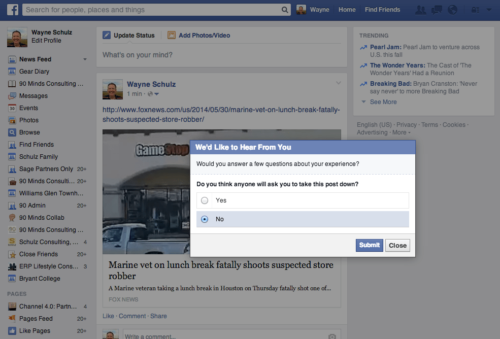 Facebook Asks Whether You Think Your Post Will Get Reported or Not. What?!