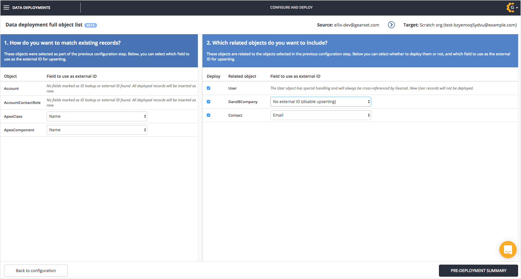 Data deployment update Pick which dependencies to deploy and what field to use for upserting