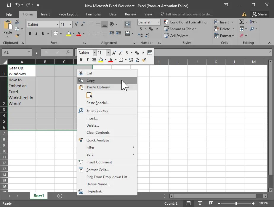 How to Embed an Excel Worksheet in Word? Gear Up Windows