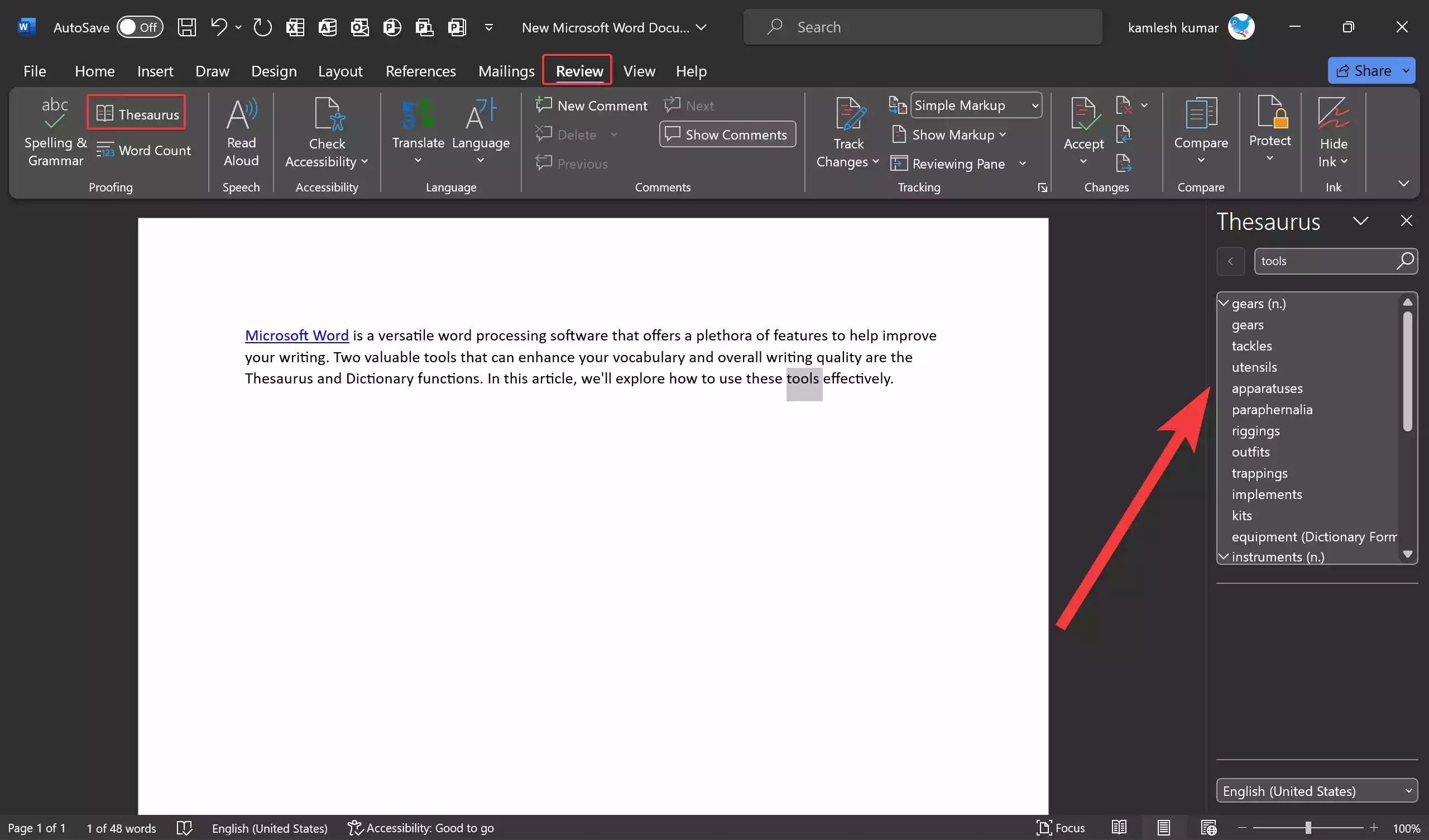 How to Use the Thesaurus and Dictionary in Microsoft Word? Gear Up