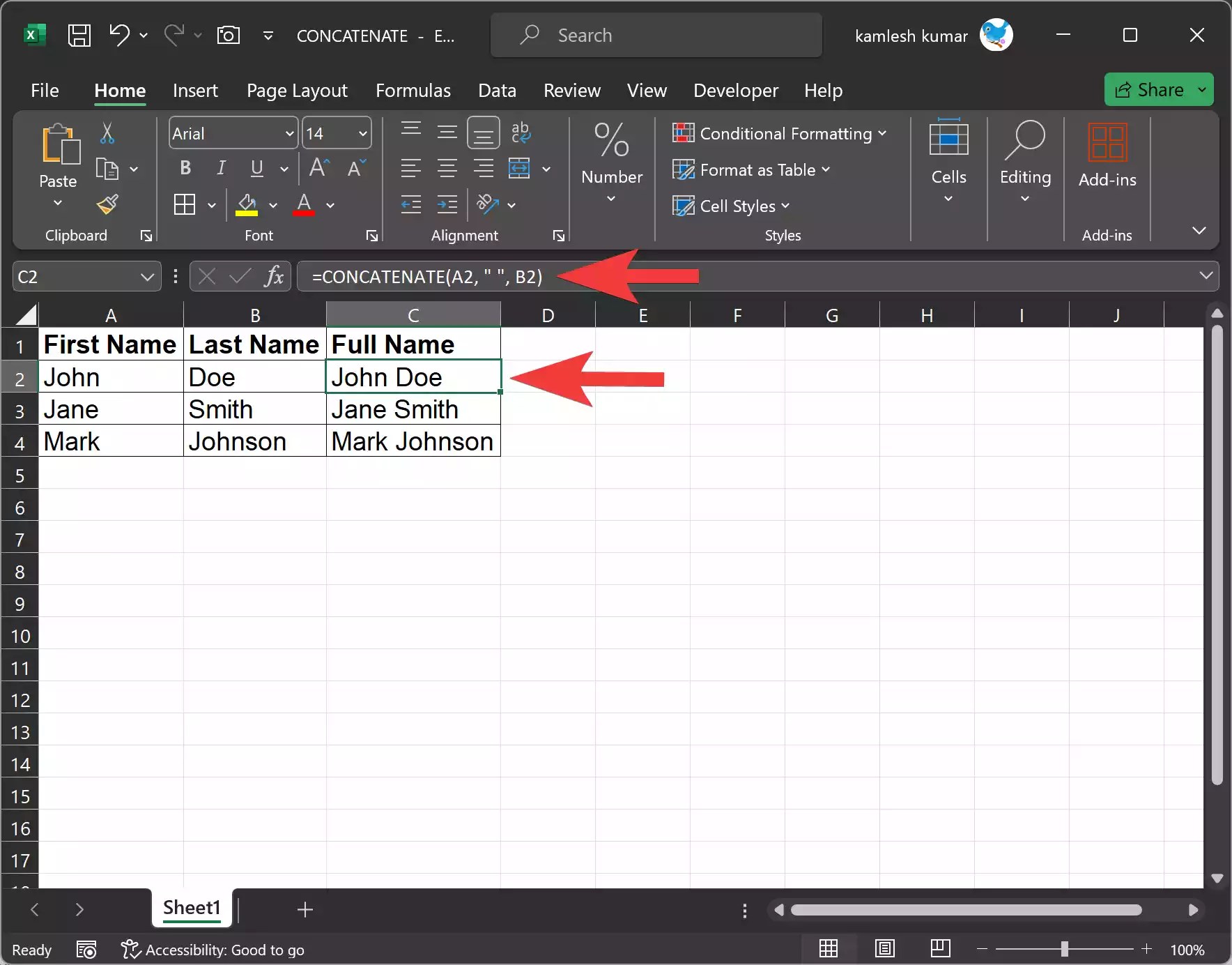 How to Use CONCATENATE Function in Excel? Gear Up Windows