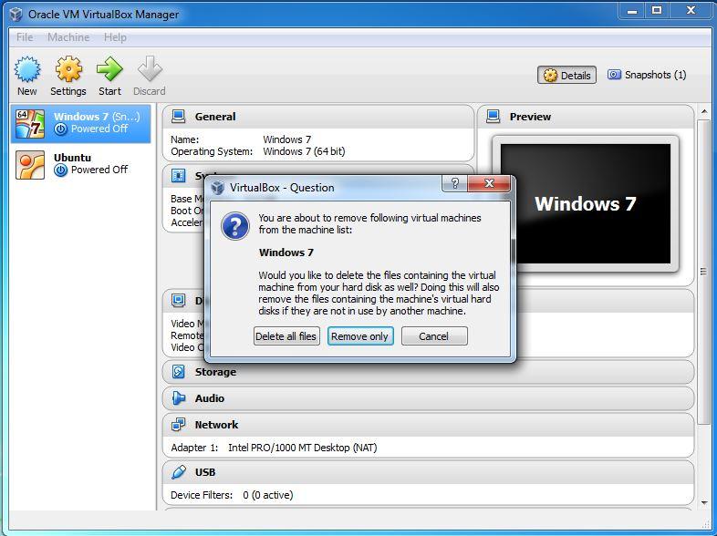 Remove virtual machine Oracle VirtualBox