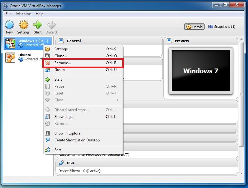 Remove virtual machine Oracle VirtualBox