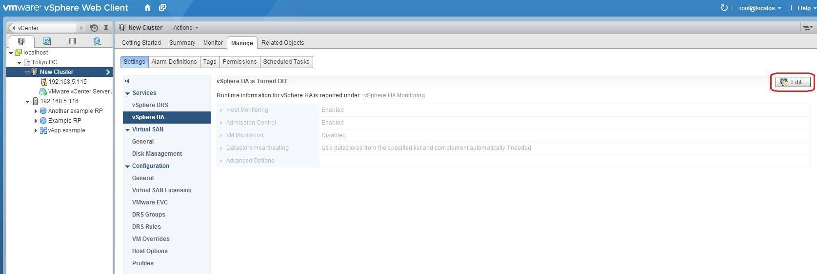Enable vSphere HA VMware ESXi