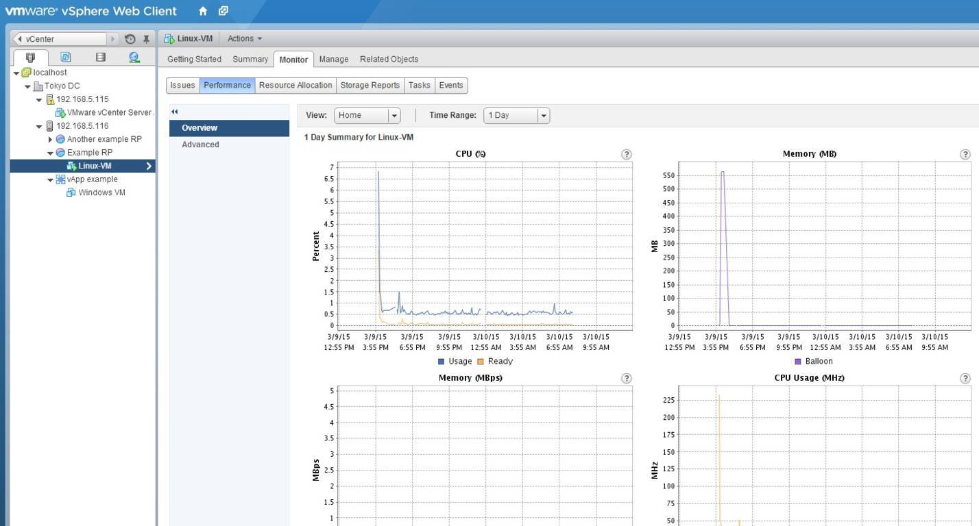 Performance charts in vCenter Server VMware ESXi