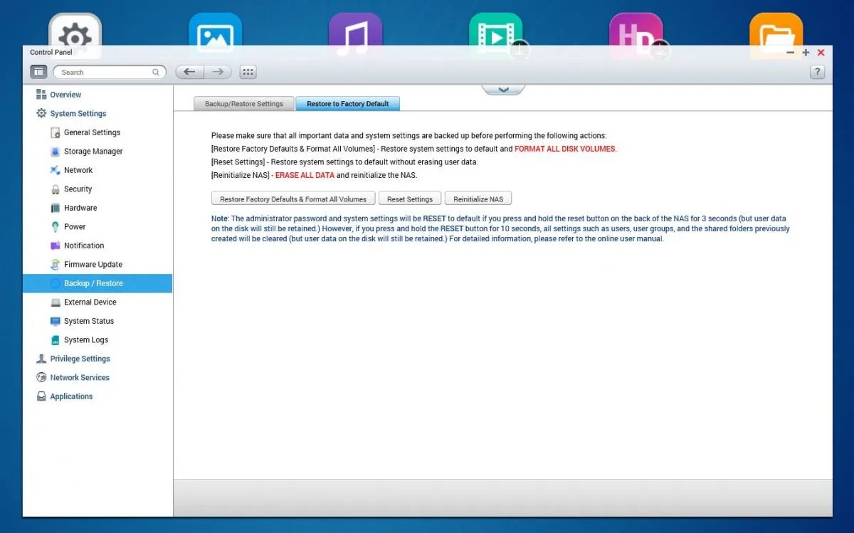 Resetting the QNAP TVS463 NAS