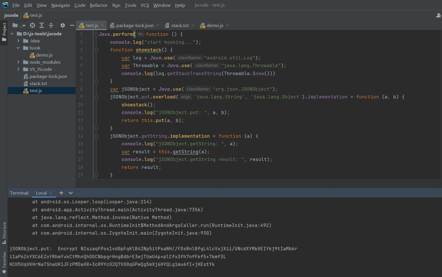 关键代码快速定位JSONObject的put、getString 《Java 层逆向关键代码定位》 极客文档