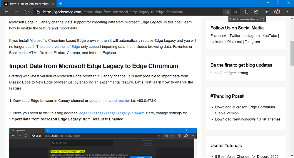 Immersive Reader Mode In Microsoft Edge Browser How To Open Use