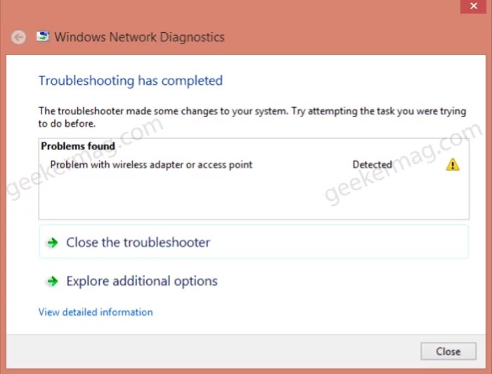 Fix Problem with wireless adapter or access point error