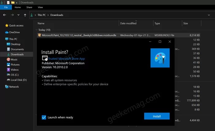 Install, Repair, and Uninstall MS Paint app on Windows 10 from Store