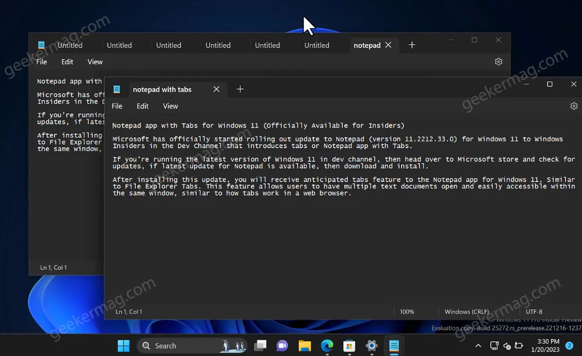 Notepad app with Tabs for Windows 11 (Officially Available for Insiders)