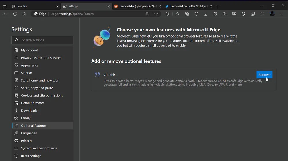 How to Add or Remove Optional Features in Microsoft Edge