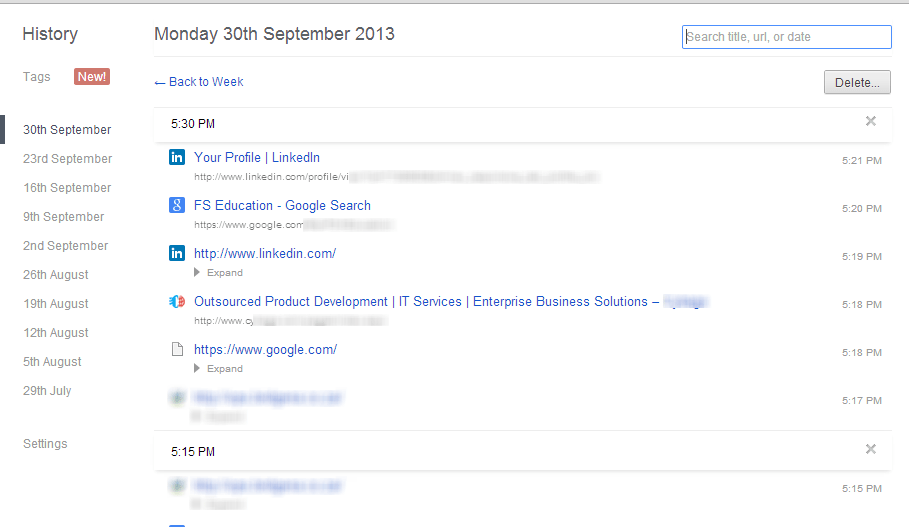 Google Chrome Better History groups your browsing habits logically