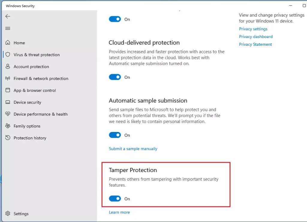 How to Enable or Disable Tamper Protection for Microsoft Defender in