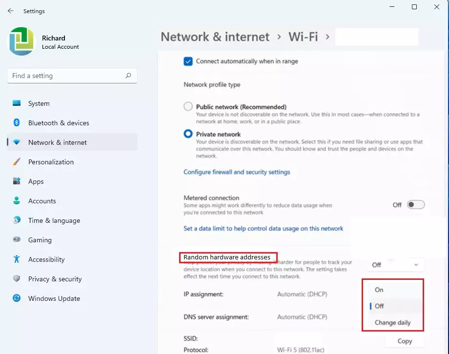 How to Enable or Disable Random MAC Addresses for WiFi in Windows 11