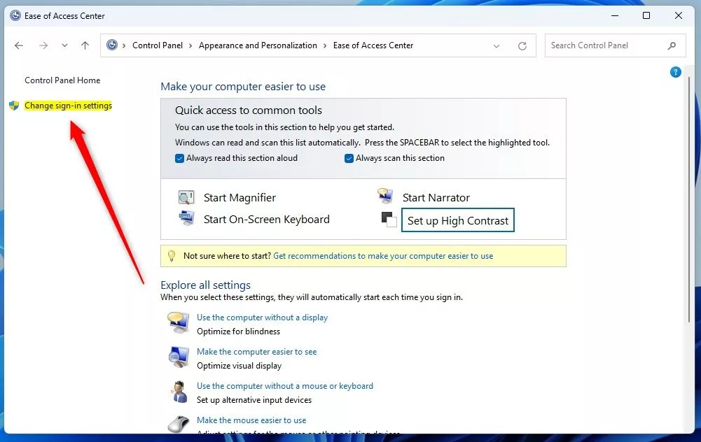 How to Adjust the Settings for Signing in with Assistive Technology in