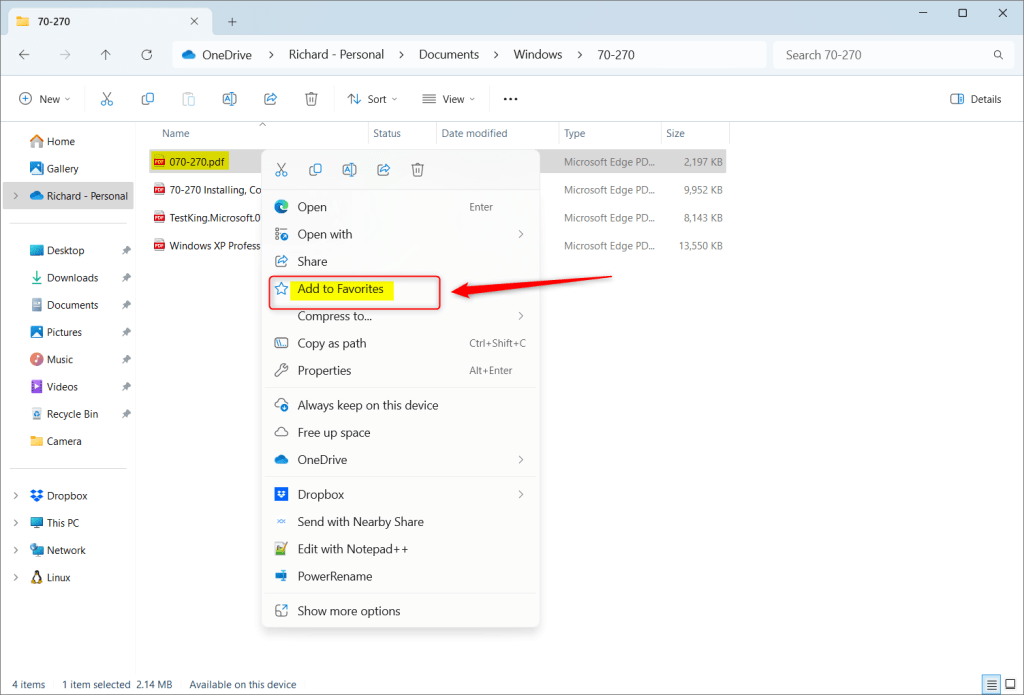 How to add or remove files to your Favorites in File Explorer on