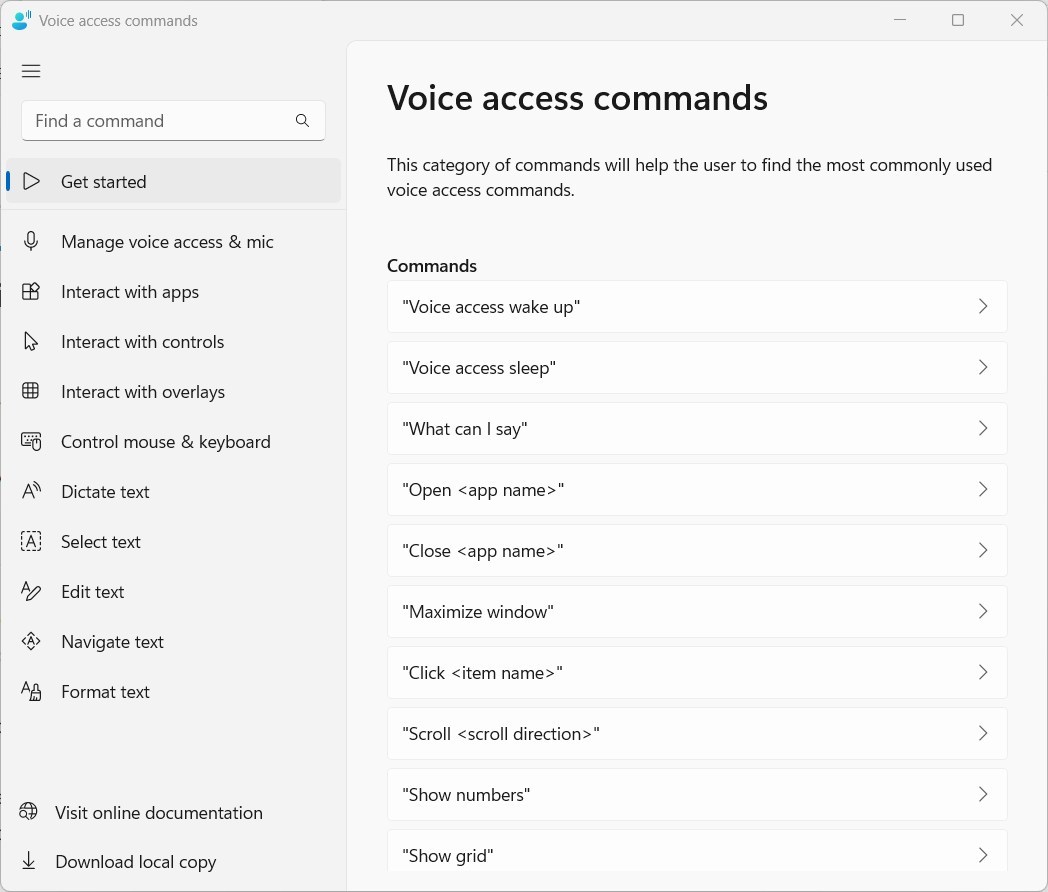 Learn how to list and create custom Voice access commands in Windows 11