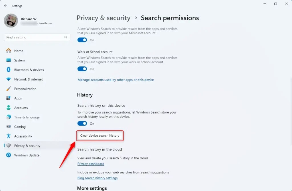 Steps for deleting device search history on Windows 11 Geek Rewind