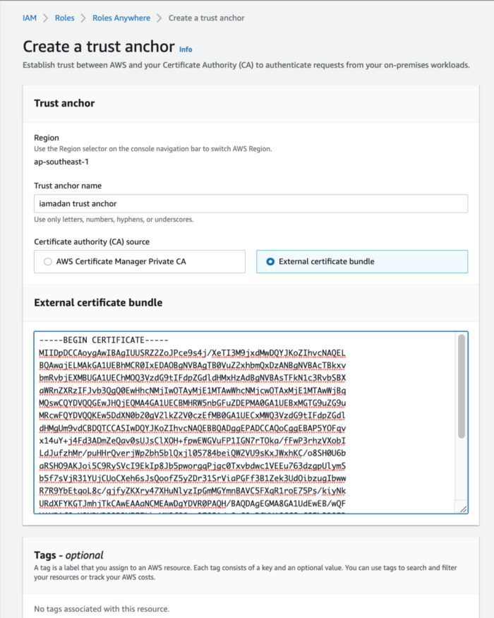 Access AWS Services outside AWS world using IAM Roles Anywhere