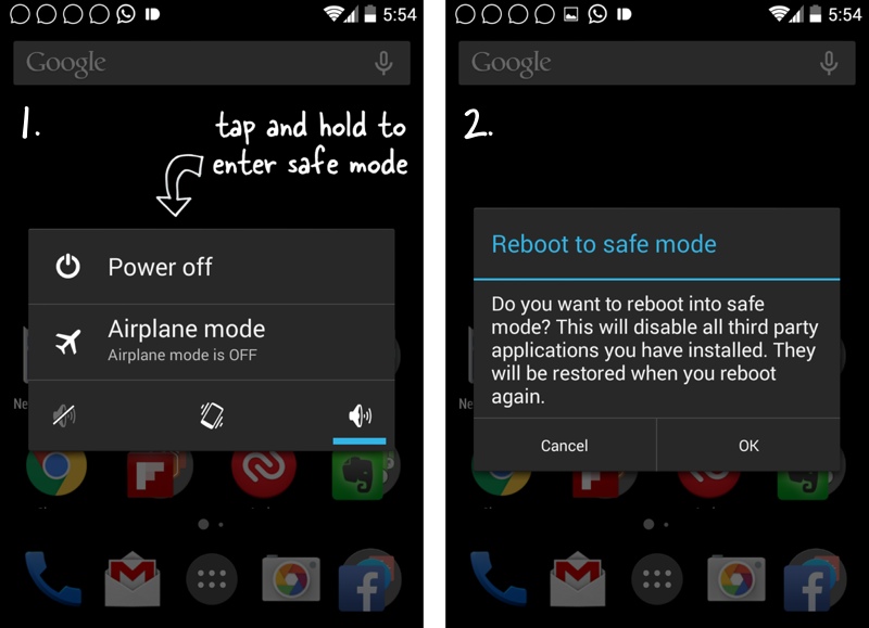 Enter Safemode in Android to troubleshoot problems